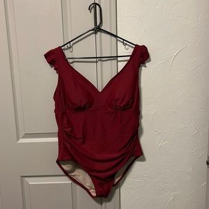 Kona Sol One Piece Swimsuit | Burgundy | Detailed Shoulders | Size 18W
